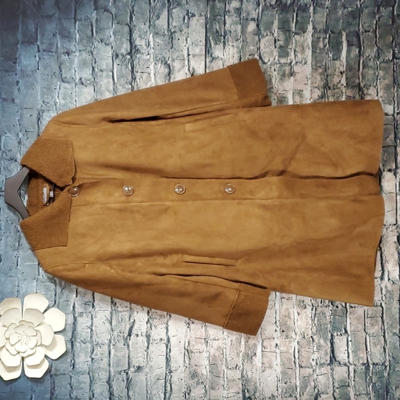 Jessica London | Caramel Brown Faux Suede Boho Prairiecore Overcoat Jacket - Picture 1 of 10